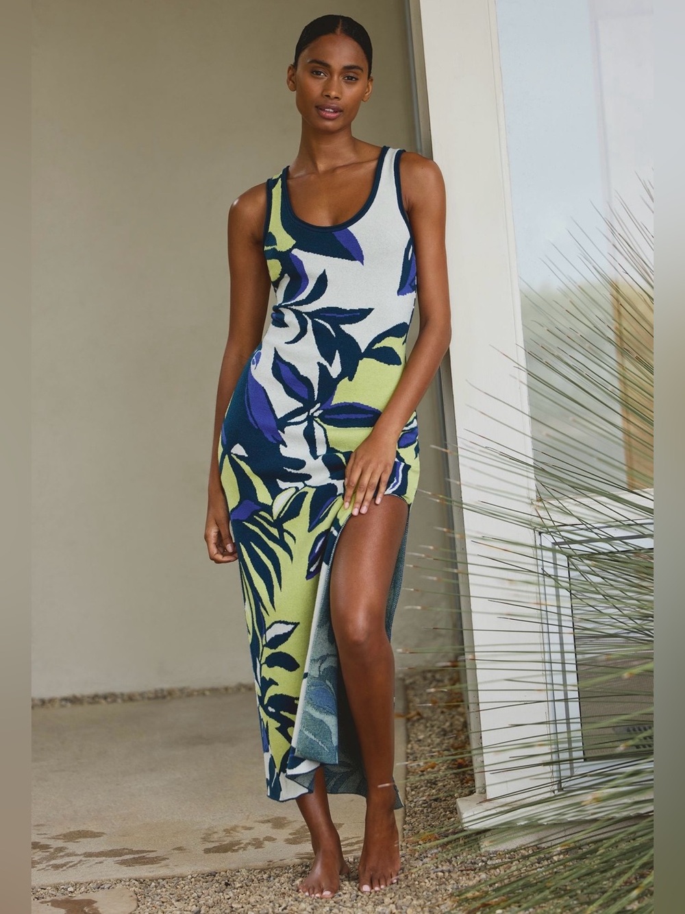 Anthropologie Scoop Neck Tropical Maxi Cover-Up in Green, Blue & White